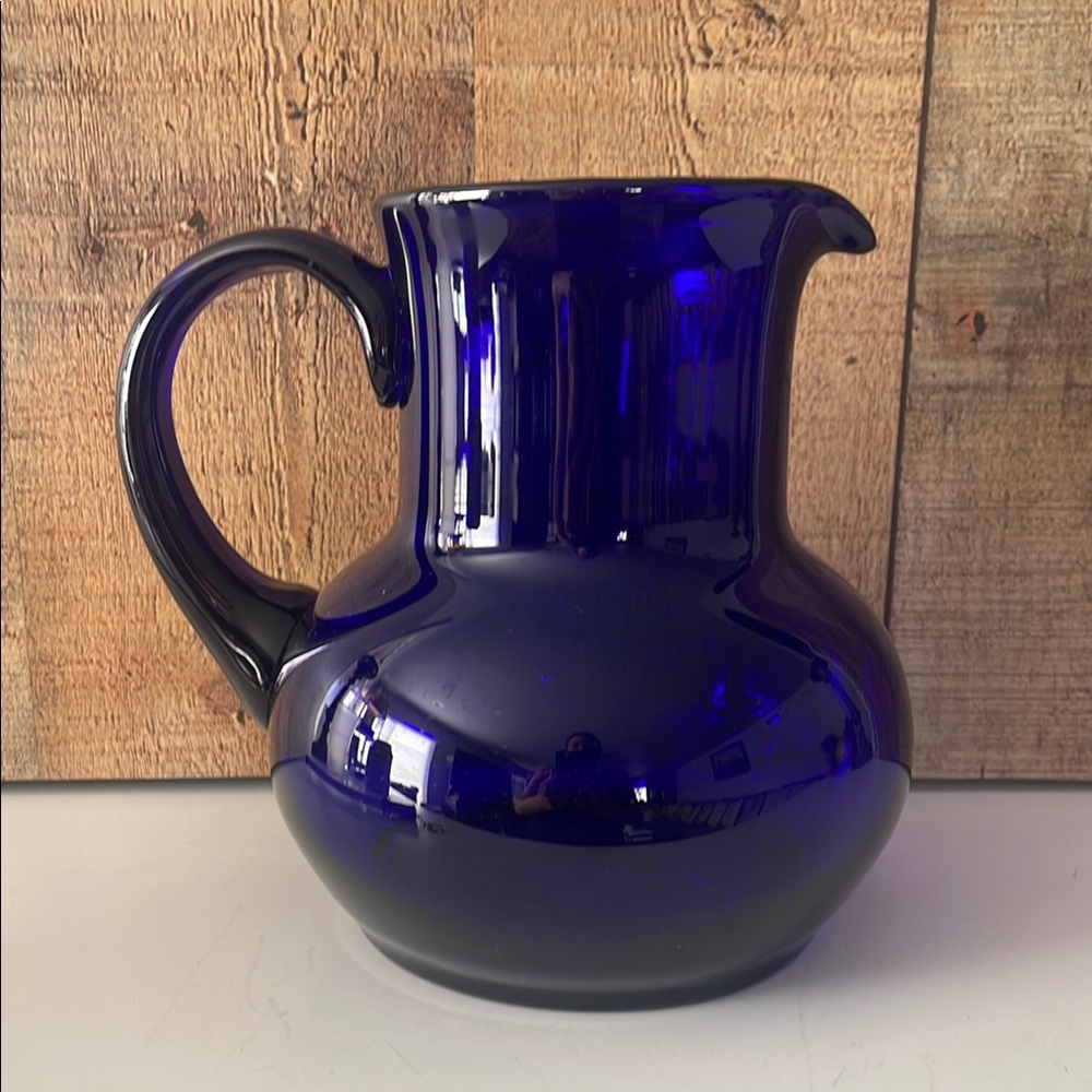 Handblown Cobalt Blue Glass Pitcher